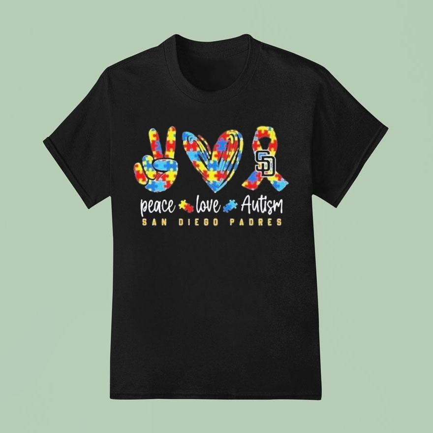 San Diego Padres Peace Love Autism T Shirt