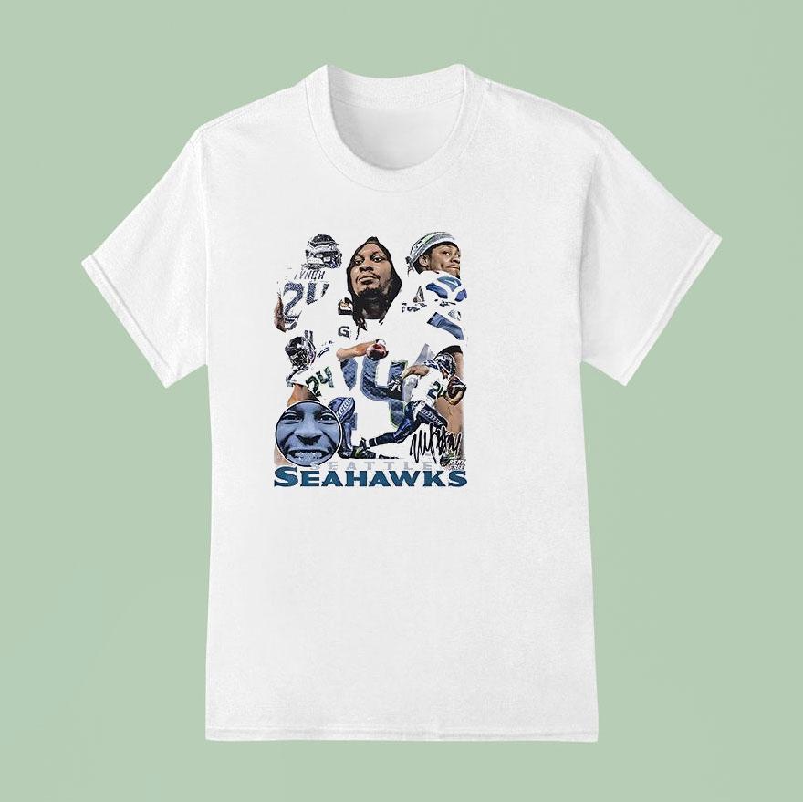 Seattle Seahawks Marshawn Lynch Graphic Vintage Signature T Shirt