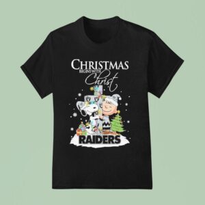 Snoopy And Charlie Brown The Peanuts X Las Vegas Raiders Merry Christmas Begins With Chris T Shirt