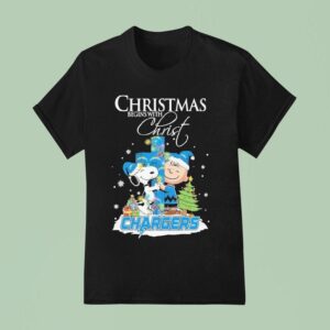 Snoopy And Charlie Brown The Peanuts X Los Angeles Chargers Merry Christmas Begins With Chris T Shirt