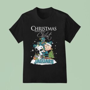 Snoopy And Charlie Brown X Jacksonville Jaguars Christmas Begins With Christ T Shirt