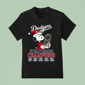 Snoopy Santa X Los Angeles Dodgers World Series Champions Trophy T Shirt