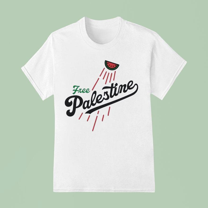 Watermelon Free Palestine Style Los Angeles Dodgers Logo T Shirt