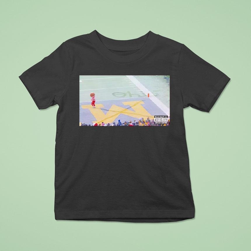 Brutus Buckeye Dancing On Michigan Wolverines Logo Photo T Shirt Brutus Buckeye Dancing On Michigan Wolverines Logo Photo T Shirt