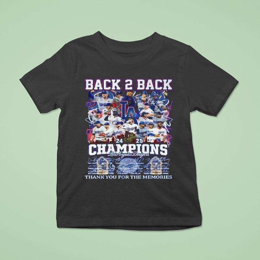 Los Angeles Dodgers World Series Champs Back Back Thank You For The Memories Signatures T Shirt Los Angeles Dodgers World Series Champs Back Back Thank You For The Memories Signatures T Shirt