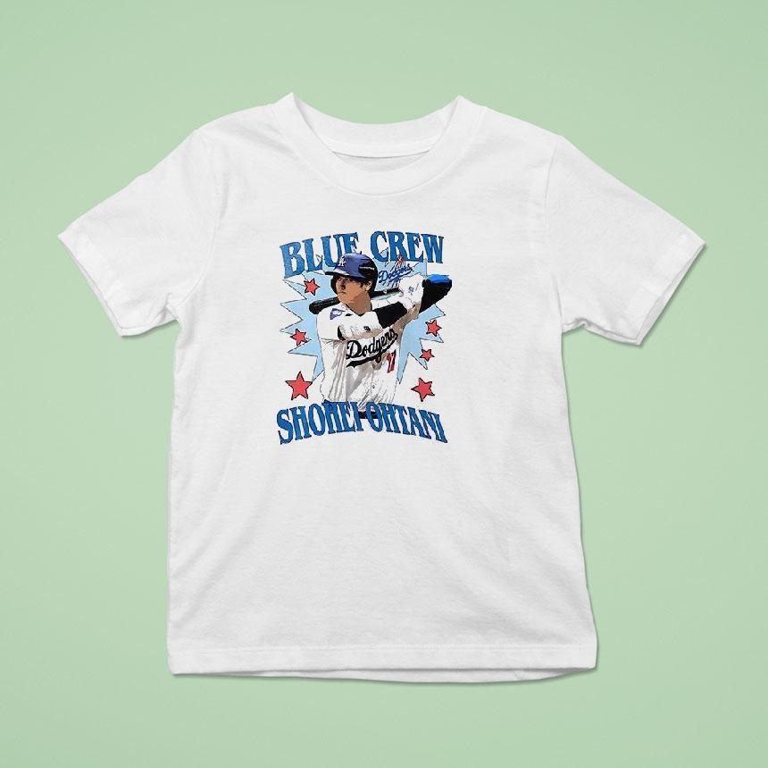 Los Angeles Dodgers Shohei Ohtani Blue Crew Graphic T Shirt Los Angeles Dodgers Shohei Ohtani Blue Crew Graphic T Shirt