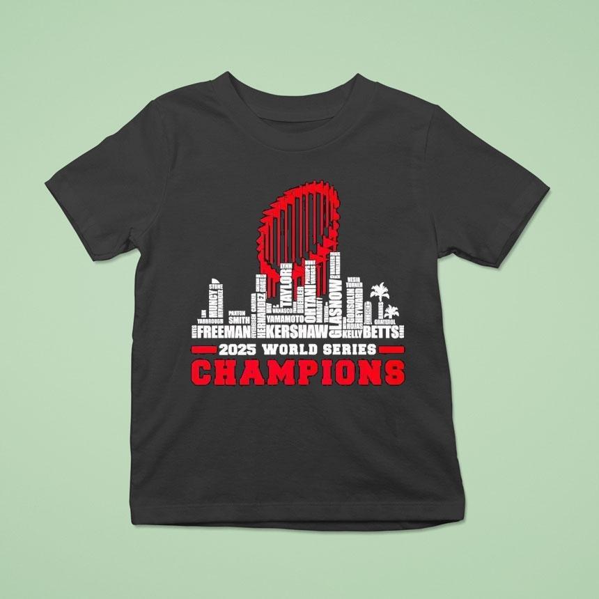 Los Angeles Dodgers Skyline Names World Series Champions T Shirt Los Angeles Dodgers Skyline Names World Series Champions T Shirt