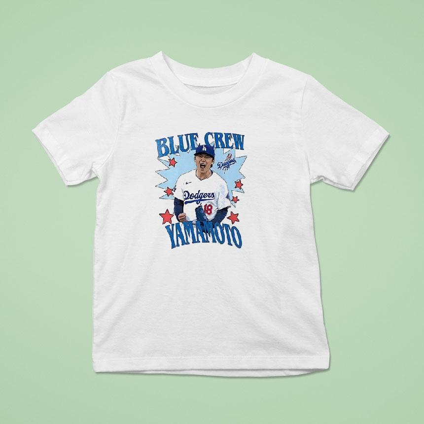 Los Angeles Dodgers Yoshinobu Yamamoto Blue Crew Graphic T Shirt Los Angeles Dodgers Yoshinobu Yamamoto Blue Crew Graphic T Shirt