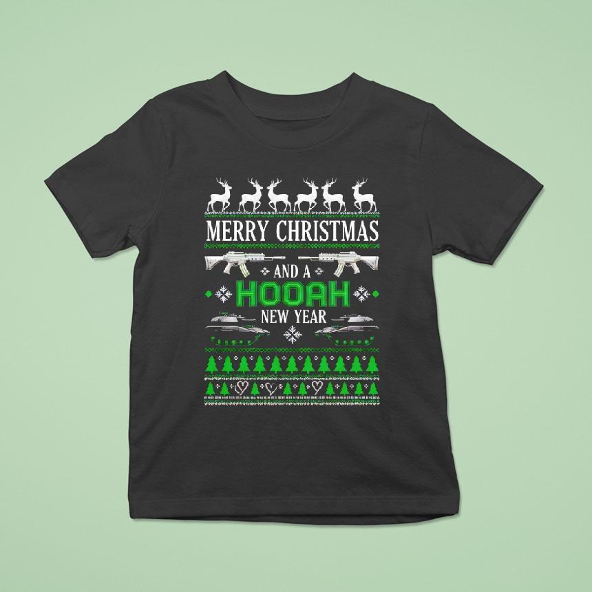 Merry Christmas And A Hooah New Year U S Army Ugly Christmas T Shirt Merry Christmas And A Hooah New Year U S Army Ugly Christmas T Shirt
