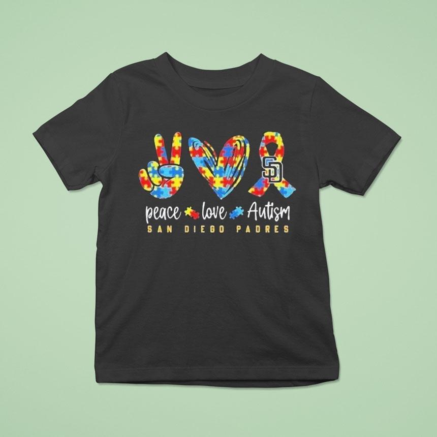 San Diego Padres Peace Love Autism T Shirt San Diego Padres Peace Love Autism T Shirt