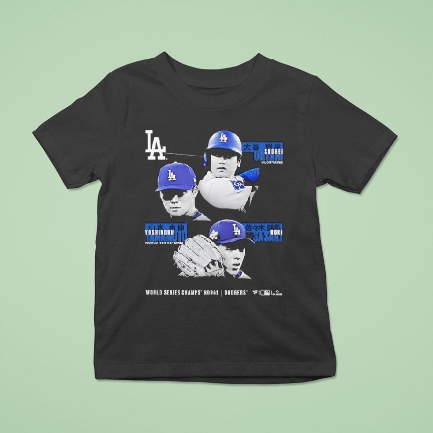 Shohei Ohtani Yoshinobu Yamamoto Roki Sasaki La Dodgers World Series Champions Historic T Shirt Shohei Ohtani Yoshinobu Yamamoto Roki Sasaki La Dodgers World Series Champions Historic T Shirt