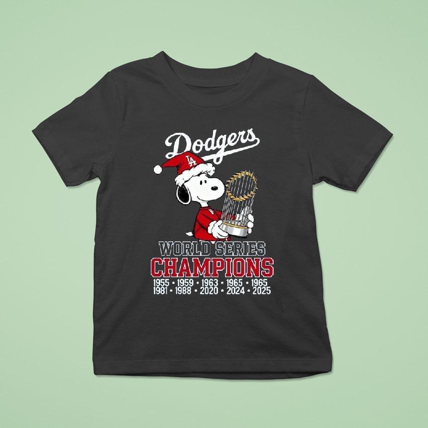 Snoopy Santa X Los Angeles Dodgers World Series Champions Trophy T Shirt Snoopy Santa X Los Angeles Dodgers World Series Champions Trophy T Shirt