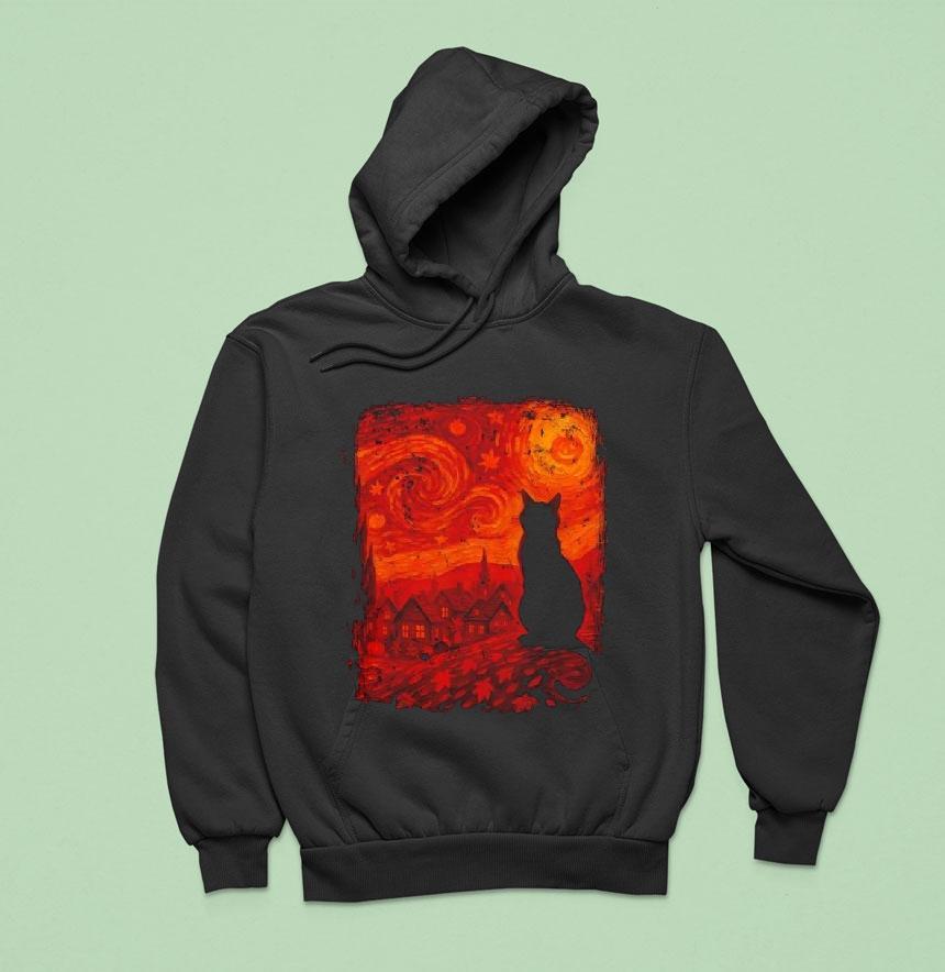 Cat Starry Night Van Gogh Cat Lover Thanksgiving Fall Autumn Hoodie Cat Starry Night Van Gogh Cat Lover Thanksgiving Fall Autumn Hoodie