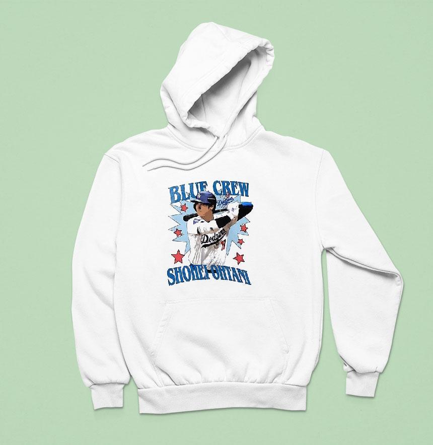 Los Angeles Dodgers Shohei Ohtani Blue Crew Graphic Hoodie Los Angeles Dodgers Shohei Ohtani Blue Crew Graphic Hoodie