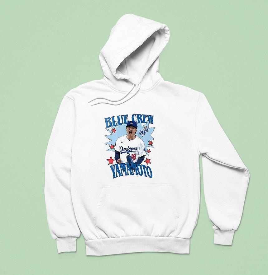 Los Angeles Dodgers Yoshinobu Yamamoto Blue Crew Graphic Hoodie Los Angeles Dodgers Yoshinobu Yamamoto Blue Crew Graphic Hoodie