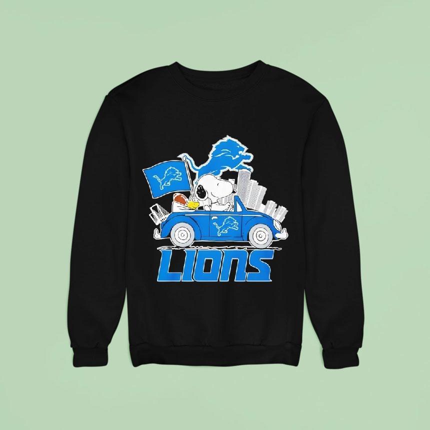 Detroit Lions X Snoopy And Woodstock Drive Car Sweatshirt Detroit Lions X Snoopy And Woodstock Drive Car Sweatshirt