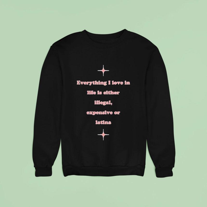 Everything I Love In Life Is Either Illegal Expensive Or Latina Sweatshirt Everything I Love In Life Is Either Illegal Expensive Or Latina Sweatshirt