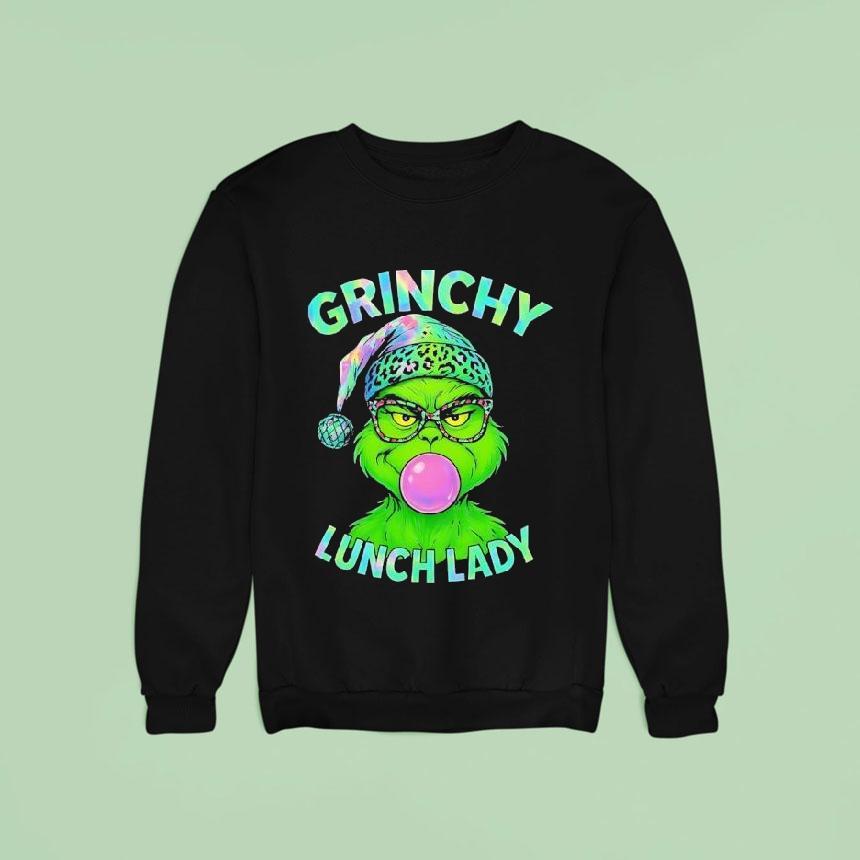 Grinch Blowing Gum Grinchy Lunch Lady Christmas Sweatshirt Grinch Blowing Gum Grinchy Lunch Lady Christmas Sweatshirt