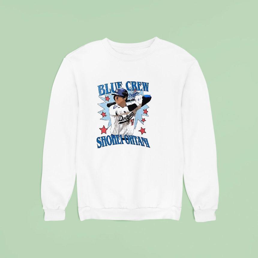 Los Angeles Dodgers Shohei Ohtani Blue Crew Graphic Sweatshirt Los Angeles Dodgers Shohei Ohtani Blue Crew Graphic Sweatshirt