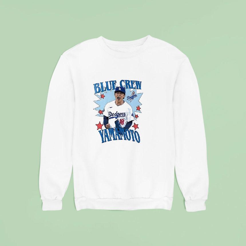 Los Angeles Dodgers Yoshinobu Yamamoto Blue Crew Graphic Sweatshirt Los Angeles Dodgers Yoshinobu Yamamoto Blue Crew Graphic Sweatshirt