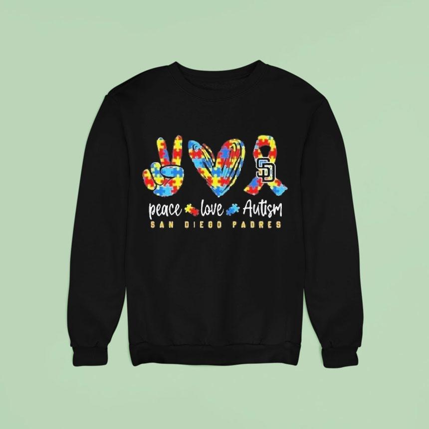 San Diego Padres Peace Love Autism Sweatshirt San Diego Padres Peace Love Autism Sweatshirt