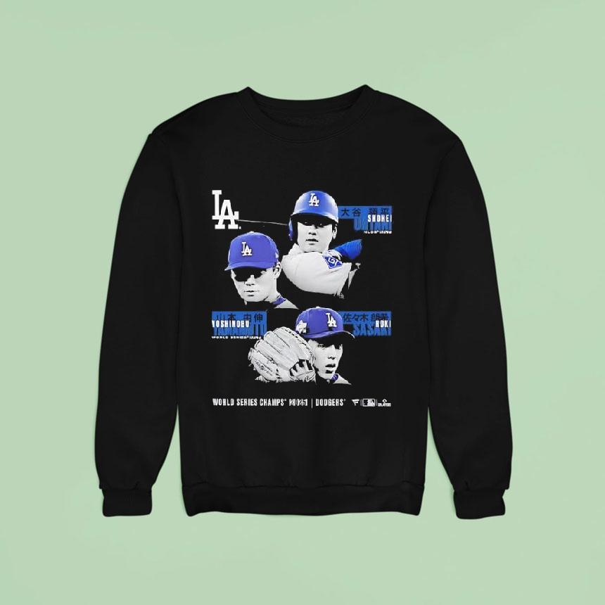 Shohei Ohtani Yoshinobu Yamamoto Roki Sasaki La Dodgers World Series Champions Historic Sweatshirt Shohei Ohtani Yoshinobu Yamamoto Roki Sasaki La Dodgers World Series Champions Historic Sweatshirt