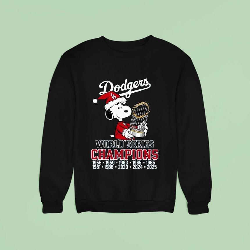 Snoopy Santa X Los Angeles Dodgers World Series Champions Trophy Sweatshirt Snoopy Santa X Los Angeles Dodgers World Series Champions Trophy Sweatshirt