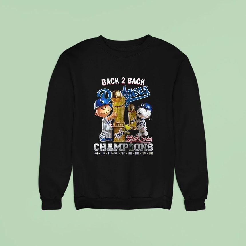 Snoopy X Los Angeles Dodgers World Series Champions Back Back Team Signature Sided Sweatshirt Snoopy X Los Angeles Dodgers World Series Champions Back Back Team Signature Sided Sweatshirt