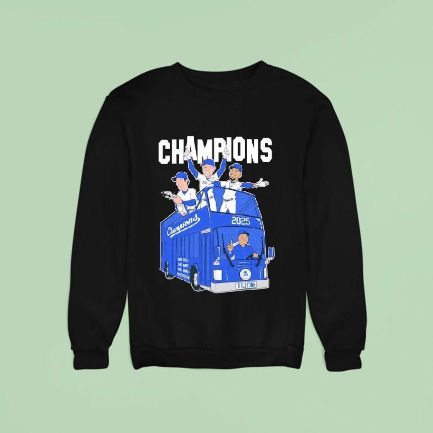 Yoshinobu Yamamoto Shohei Ohtani And Mookie Betts Los Angeles Dodgers Champions Sweatshirt Yoshinobu Yamamoto Shohei Ohtani And Mookie Betts Los Angeles Dodgers Champions Sweatshirt