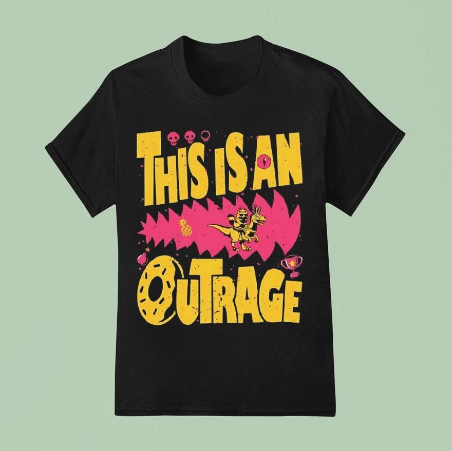 Cat Riding Dinosaur This Is An Outrage T Shirt