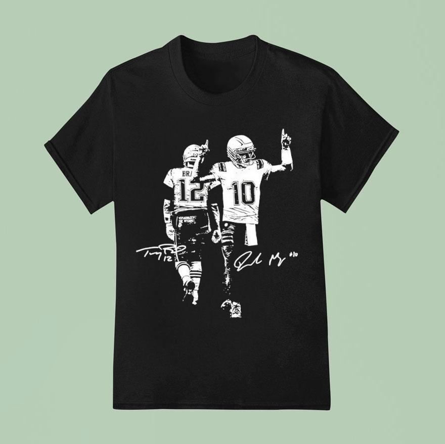 Drake Maye And Tom With Signature New England Patriots T Shirt