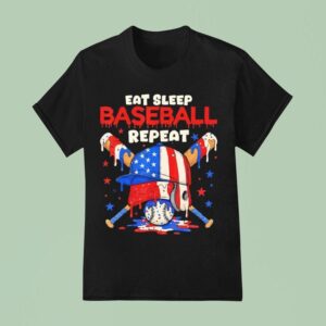 Eat Sleep Baseball Repeat Funny Ice Cream Drip Crossed Bats T Shirt