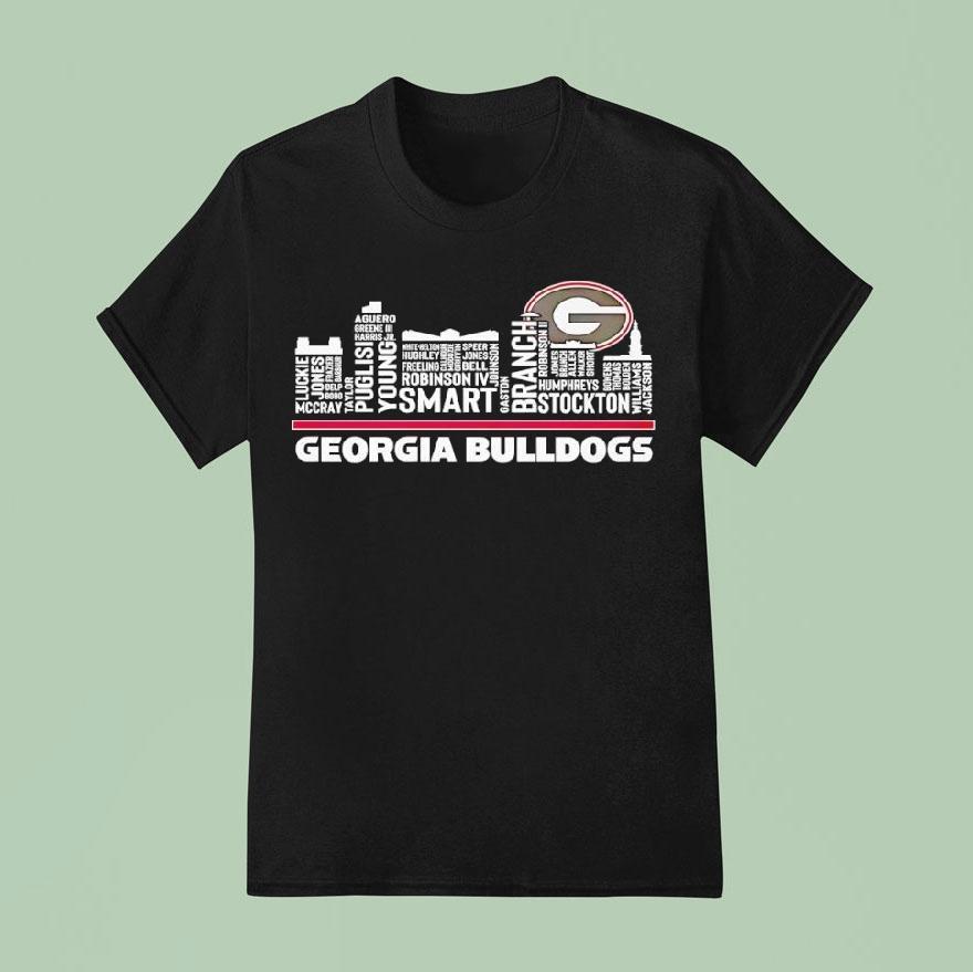 Georgia Bulldogs Football Name Players Shape Skyline City T Shirt