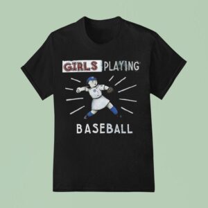 Girls Playing Baseball Cartoon T Shirt