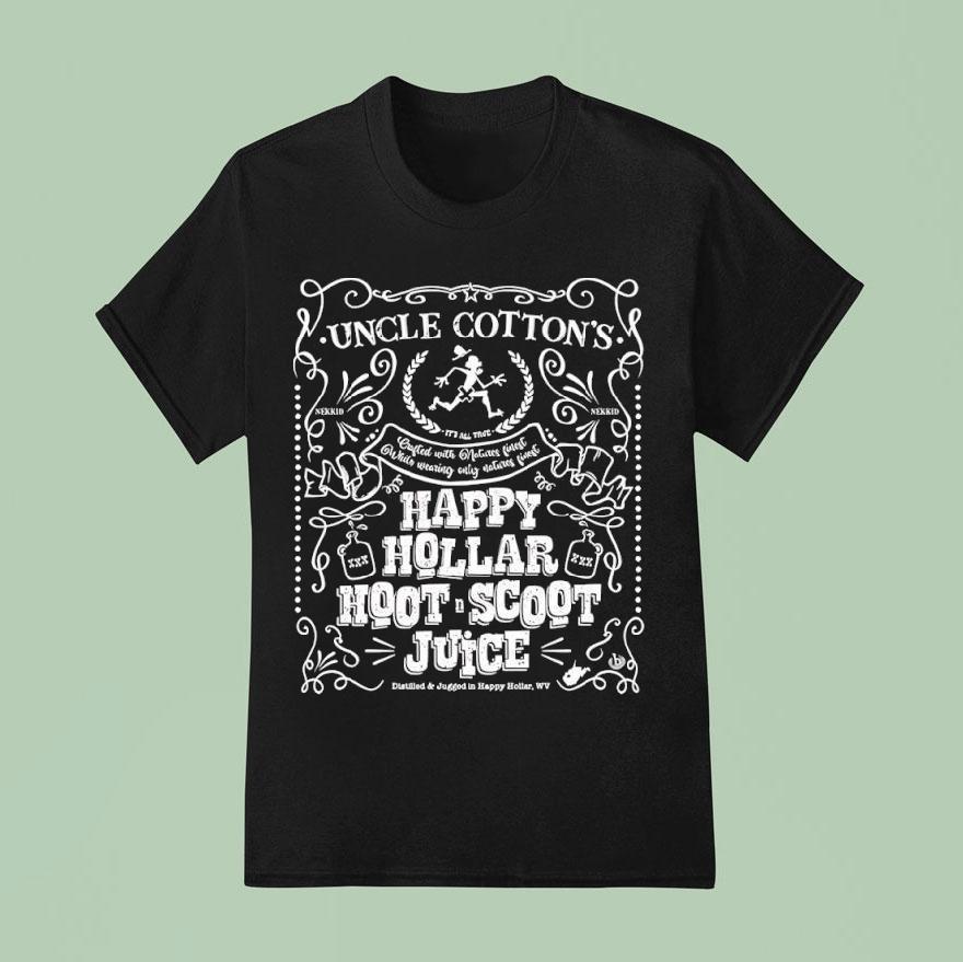 Happy Hollar Happy Hollar Hootscoot Juice Distilled And Jugged In Happy Hollar Wv T Shirt