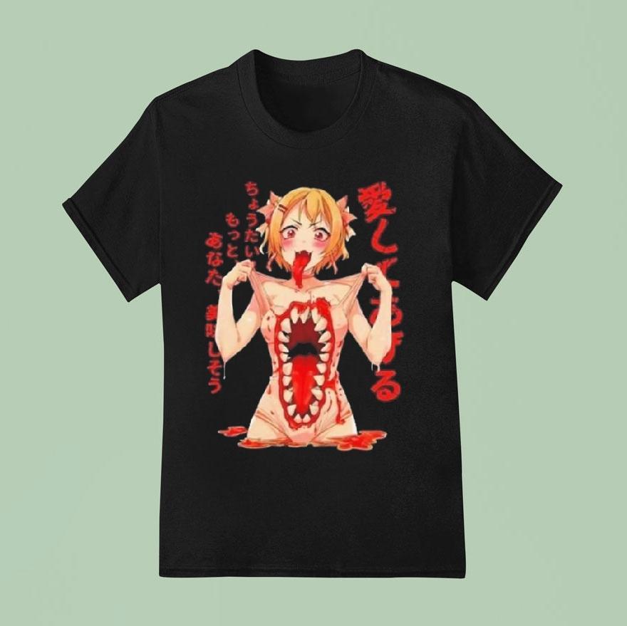 Horror Anime Girl Monster Mouth T Shirt