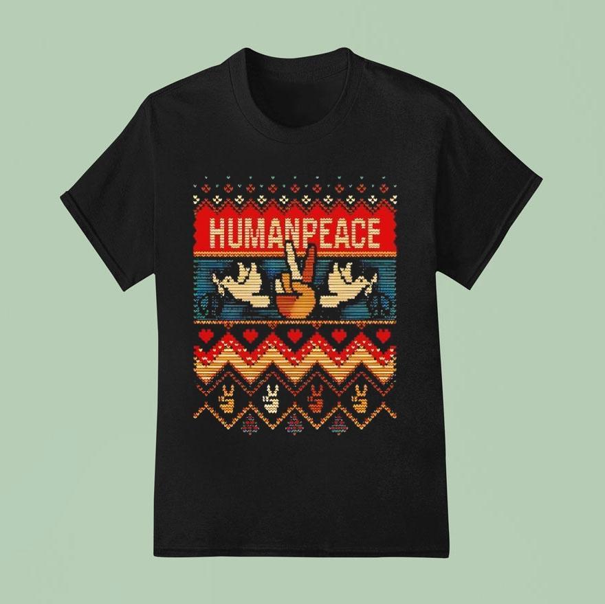 Humanpeace Christmas Hand Sign Dove Ugly T Shirt