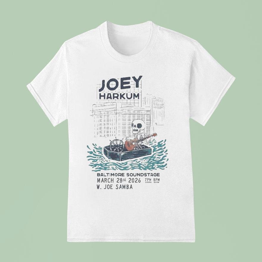 Joey Harkum Event Baltimore Md On March Skeleton Guitar Coffin T Shirt