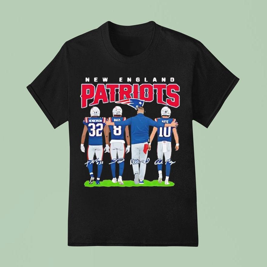 New England Patriots Graphic Apparel Signatures Coach And Players T Shirt