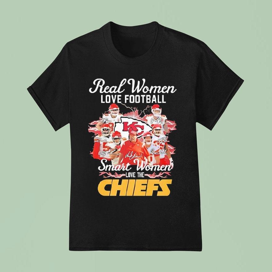 Real Women Love Football Smart Women Love The Kansas City Chiefs Signatures Team Logo T Shirt