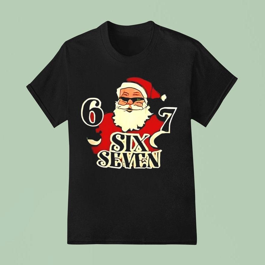 Santa Claus Holding Six Seven Merry Christmas T Shirt