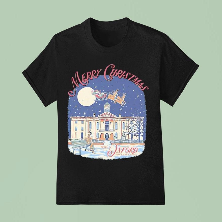 Santa Riding Reindeer Merry Christmas From Oxford Mississippi T Shirt