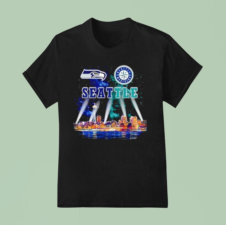 Seattle Seahawks And Seattle Mariners Logo Space Needle Town T Shirt