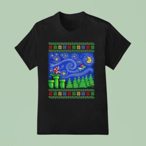 Starry Christmas Flight Mario And Yoshi In The Style Of Van Gogh S Starry Nigh T Shirt