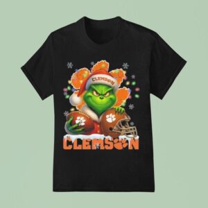 The Grinch X Ball And Helmet Clemson Tigers Merry Christmas T Shirt