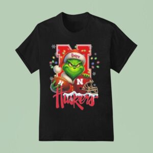 The Grinch X Ball And Helmet Nebraska Huskers Merry Christmas T Shirt