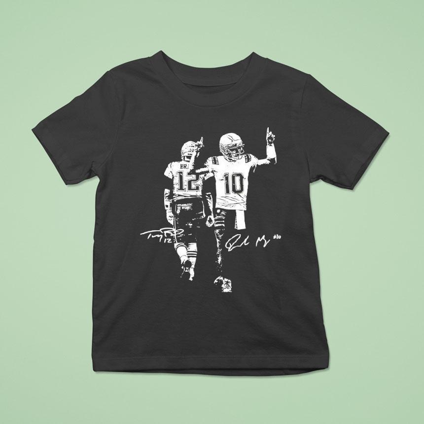 Drake Maye And Tom With Signature New England Patriots T Shirt Drake Maye And Tom With Signature New England Patriots T Shirt