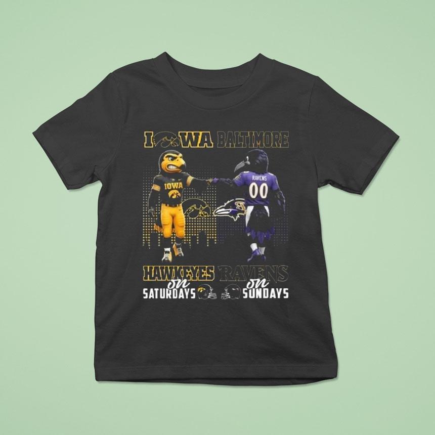 Iowa Hawkeyes On Saturdays X Baltimore Ravens On Sundays Mascot T Shirt Iowa Hawkeyes On Saturdays X Baltimore Ravens On Sundays Mascot T Shirt