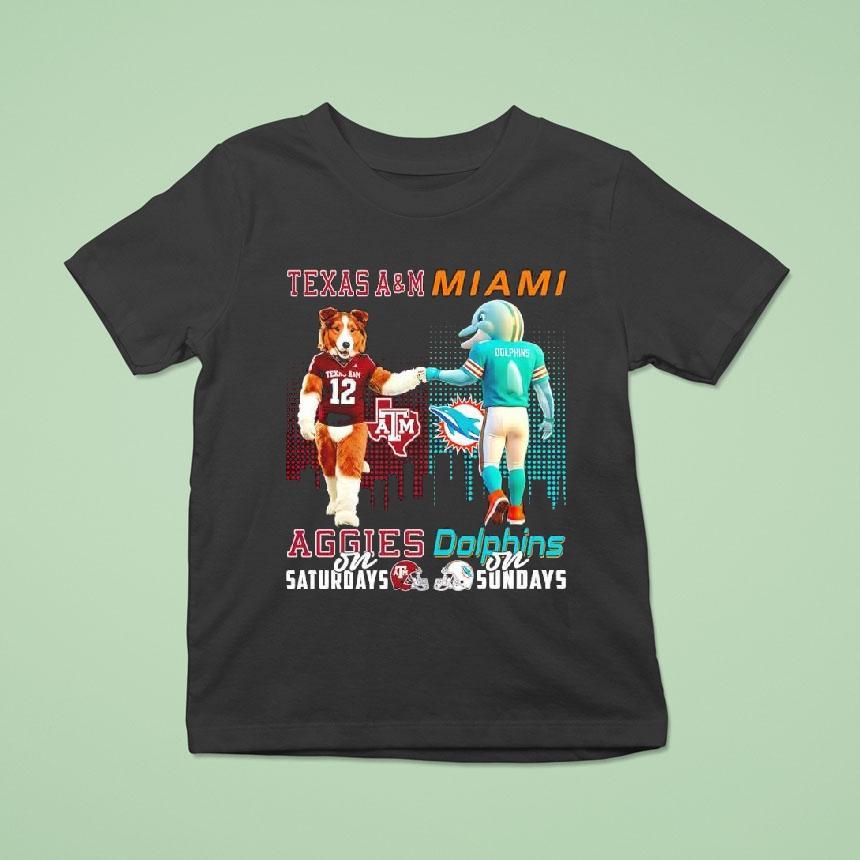 Mascot Of Texas Am Aggies On Saturdays And Miami Dolphins On Sundays T Shirt Mascot Of Texas Am Aggies On Saturdays And Miami Dolphins On Sundays T Shirt