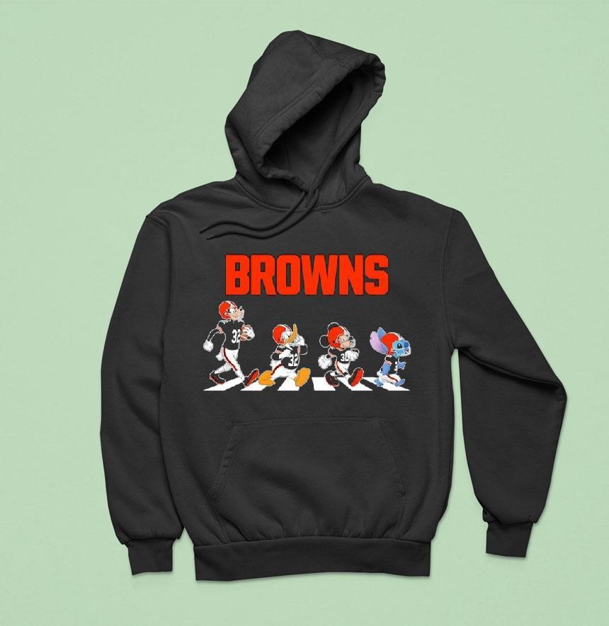 Cleveland Browns X Goofy X Donald Duck X Mickey Mouse X Stitch Abbey Road Hoodie Cleveland Browns X Goofy X Donald Duck X Mickey Mouse X Stitch Abbey Road Hoodie